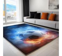 Enfant Adolescents Tapis Salon Fantasy Glace Et Feu Football, Dimension 60 X 90 Cm, Bleu Foncé, Tapis Anti Slip Chambre, Interieur Et Extérieur - Absorbant, Facile À Nettoyer, Lavable En Machine