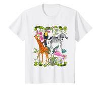 Enfant Animaux Jungle Girafe Zèbre Toucan Flamant Rose Forêt Safari T-Shirt