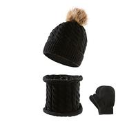 Enfant Bébé 3 en 1 Ensemble Bonnet Écharpe Gants Tricotés Gants d'Hiver Chauds Chapeau avec Tour de Cou Épais Bonnet Écharpe avec Pompon Accessoires d'Hiver pour Fille Garçon 0 à 36 Mois
