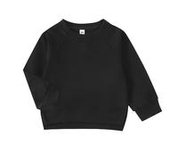 Enfant Bébé Garçon Fille Col Rond Sweatshirt Coton Manches Longues Couleur Unie Pull Top Casual Printemps Vêtements Jogging Enfant Garçon, Noir , 12-18 mois