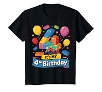 Enfant Blocs de Chiffres pour 4e Anniversaire 4 Ans Dinosaure Monster Truck T-Shirt