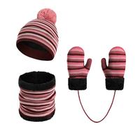 Enfant Bonnet Écharpe et Gants Ensemble Bonnets Tricotés avec Pompon Écharpe d'hiver Chaude Gants écharpe Bonnet Tricot Doublure Épaisse pour Fille Garçon 2-6Ans (Rose)