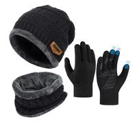 Enfant Bonnet Écharpe Gants Packs - Hiver Molleton Épais Snood Chaud Cache Cou Cagoule D'écran Tactile Gant Mitaines Motifs Tricotés Laine Beau Foulard Garcons Filles Sports Ski Neige Cadeau Noel