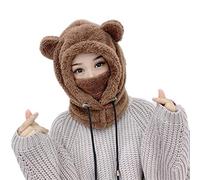 Enfant Bonnet Peluche Cagoule Calotte Automne Hiver Femme Filles Garçons Châles Capot Capuche Chaud Chapeau Bonnet Cache Cou Enfant Cagoule Hat (3-12 Ans, Marron)