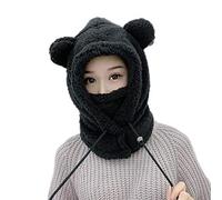 Enfant Bonnet Peluche Cagoule Calotte Automne Hiver Femme Filles Garçons Châles Capot Capuche Chaud Chapeau Bonnet Cache Cou Enfant Cagoule Hat (Adulte Noir)