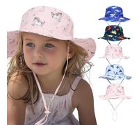 Enfant Chapeau de Soleil, Bob Chapeau, UPF 50+ Anti-UV Solaire Plage Large Bord Chapeaux, Protection Été Voyage Bonnet Casquette avec Mentonnière Réglable et Large Bord pour Filles Garçons 3 a 8 Ans