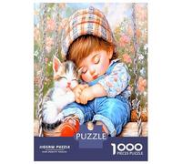 Enfant Chat Sieste 1000 Pièces Puzzle Art du Sommeil bienheureux Adultes Carton Recyclé - Activité Éducative, Jeu Maison, Cadeau Familles Qui Adorent Puzzles 70x50cm