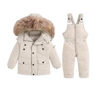Enfant Combinaison de Neige Hiver Bébé Doudounevestes Manteau avec Capuche Amovible Neige Pantalon Étanche Filles Garçons Combinaison de Ski Ensemble Blanc 2-3 Ans