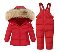 Enfant Combinaison de Ski avec Veste de Duvet, Doudoune à Capuche + Pantalon de Ski Bébé Filles Combinaison de Neige 2PCS Ensemble de Ski Hiver Manteau de Duvet Salopettes de Ski, Rose 1-6 Ans
