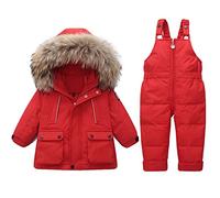 Enfant Combinaison de Ski avec Veste de Duvet, Pantalons de Ski et Doudoune à Capuche pour Enfants 2 Pièces Bébé Fille Garçon Veste Blouson Manches Longues Hiver Ensemble de Ski 1-5 Ans