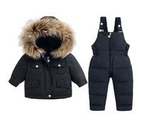 Enfant Combinaison de Ski avec Veste de Duvet Pantalons de Ski et Doudoune à Capuche pour Enfants 2 Pièces Bébé Fille Garçon Veste Blouson Hiver Ensemble de Ski