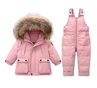 Enfant Combinaison de Ski avec Veste de Duvet, Pantalons de Ski et Doudoune à Capuche pour Enfants 2 Pièces Bébé Fille Garçon Veste Blouson Manches Longues Hiver Ensemble de Ski 1-5 Ans