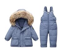 Enfant Combinaison de Ski avec Veste de Duvet, Pantalons de Ski et Doudoune à Capuche pour Enfants 2 Pièces Bébé Fille Garçon Veste Blouson Manches Longues Hiver Ensemble de Ski 1-5 Ans