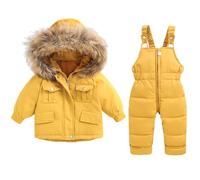 Enfant Combinaison de Ski avec Veste de Duvet Pantalons de Ski et Doudoune à Capuche pour Enfants 2 Pièces Bébé Fille Garçon Veste Blouson Hiver Ensemble de Ski