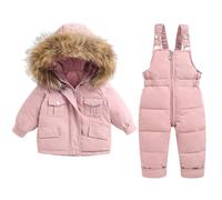 Enfant Combinaison de Ski avec Veste de Duvet Pantalons de Ski et Doudoune à Capuche pour Enfants 2 Pièces Bébé Fille Garçon Veste Blouson Hiver Ensemble de Ski