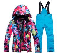 Enfant Combinaison de Ski Veste de Duvet à Capuche et Pantalons de Neige 2 Pièces Manches Longues Hiver Ensemble de Neige 2 Pièces Fille Garçon Noel Pantalons de Ski et Doudoune Capuche pour 6-14 Ans