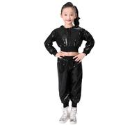 Enfant Costume de Danse Hip Hop à Paillettes Fille Garçon Vêtements de Street Dance Ensemble Brillant Veste + Pantalon,Débardeur Paillettes Brillant Moderne Jazz Disco Tenue