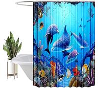 Enfant Dauphin Rideau Douche, Enfant Dauphin Rideau de Bain 100% Polyester Tissu Rideau de Douche Anti Moisissure Imperméable pour Salle de Bain ou Baignoire, 8 Crochets, 120 x 200 cm