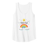 Enfant de Dieu chrétien pour Enfants Arc-en-Ciel Soleil Nuages Débardeur, Femme, Blanc, L