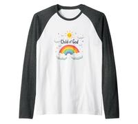 Enfant de Dieu chrétien pour Enfants Arc-en-Ciel Soleil Nuages Manche Raglan, Homme, Chiné Foncé/Blanc, XL
