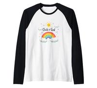 Enfant de Dieu chrétien pour Enfants Arc-en-Ciel Soleil Nuages Manche Raglan, Homme, Noir/Blanc, M