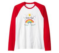 Enfant de Dieu chrétien pour Enfants Arc-en-Ciel Soleil Nuages Manche Raglan, Homme, Rouge/Blanc, XXL