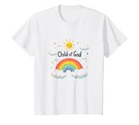 Enfant de Dieu chrétien pour Enfants Arc-en-Ciel Soleil Nuages T-Shirt, Enfant, Blanc, 4 Ans