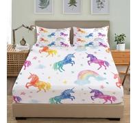 Enfant Drap Plat 1 Personne Drap Housse 140x190x30 cm Licorne Animale Microfibre Drap Housse avec 2 Taie d'oreillers Blanc Respirant Hypoallergénique pour Décoration de Chambre