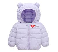 Enfant en bas âge bébé fille hiver coupe-vent chaud imprimé amour manteaux oreilles d'ours avec capuche veste doublée vêtement d'extérieur historique, lilas, 6-9 mois