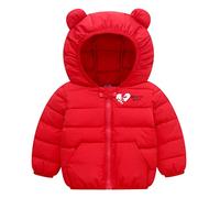 Enfant en bas âge bébé fille hiver coupe-vent chaud imprimé amour manteaux oreilles d'ours avec capuche veste doublée vêtement d'extérieur historique, rouge, 18-24 mois