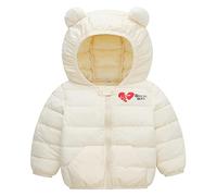 Enfant en bas âge bébé fille hiver coupe-vent chaud imprimé amour manteaux oreilles d'ours avec capuche veste doublée vêtement d'extérieur historique, beige, 12-18 mois