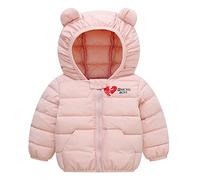 Enfant en bas âge bébé fille hiver coupe-vent chaud imprimé amour manteaux oreilles d'ours avec capuche veste doublée vêtement d'extérieur historique, Rose, 12-18 mois