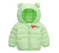 Enfant en bas âge bébé fille hiver coupe-vent chaud imprimé amour manteaux oreilles d'ours avec capuche veste doublée vêtement d'extérieur historique, vert, 9-12 mois