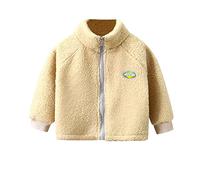 Enfant en bas âge bébé garçon fille solide à manches longues patchwork lettre polaire manteau d'hiver veste vêtements d'extérieur tenues vêtements, beige, 18-24 mois