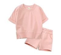 Enfant en Bas âge Enfants bébé garçon Fille Solide Coton Pull à Manches Courtes Sweat t-Shirt col Rond Hauts Shorts Ensemble Printemps été vêtements