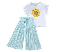 Enfant en Bas âge Enfants Filles vêtements Ensembles été Tournesol t-Shirt Hauts en Mousseline de Soie froncé lâche Pantalon Tenues Enfants vêtements (Mint Green, 10 Years)
