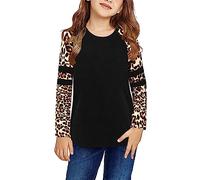 Enfant en Bas âge Enfants Petite Fille col Rond Solide léopard Basique t-Shirt Hauts à Manches Longues lâche décontracté Automne Blouse t-Shirts Hauts Cardigan Pull Noir pour Fille Court