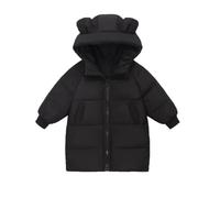 Enfant en Bas âge Enfants Petites Filles Hiver Manteaux Solides Oreilles vêtements d'extérieur Longueur Moyenne Vestes Chaudes vers Le Bas Manteau Coton à Capuche ouate vêtements (Black, 10-11 Years)