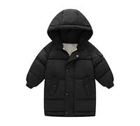 Enfant en Bas âge Enfants Petites Filles Hiver Solide Manteaux Coupe-Vent Survêtement Longueur Moyenne Vestes Chaudes vers Le Bas Manteau Coton À Capuche Ouate Outwear (Black, 10-11 Years)
