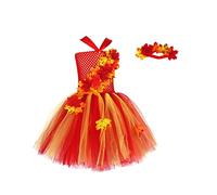 Enfant en bas âge fille Simulation de feuilles d'érable robes pour filles jour de Thanksgiving robe pour enfants jupe maille robe bouffante pour 2 à 14 Robe Courte Moulante Fille (Red, 10-12 Years)