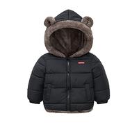 Enfant en Bas âge garçons Filles Manteau d'hiver Oreilles d'ours à Capuche avec Veste de Poche Deux Faces Polaire épaissir Coupe-Vent Fermeture éclair vêtements d'extérieur (Black, 18-24 Months)