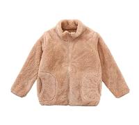 Enfant Enfant Garçons Filles Manches Longues Hiver Solide Polaire Manteau Veste avec Fermeture éclair Épaissir Vêtements d'extérieur chauds Garçons Costume sans gilet, kaki, 5-6 Ans