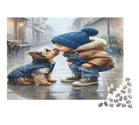 Enfant et Chien Échangeant Un Bisou Puzzle 1000 Pièces Standard Famille Cadeau Anniversaire Activité Stimulante sans Danger Décoration Murale Matériau Écologique 70x50cm/1000pcs
