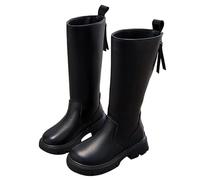 Enfant Fille Bottes en Caoutchouc Doublées Botte d'Hiver Classiques avec Fermetures Éclair Latérales Bottes Hautes en Peluche Chaude Botte d'Automne pour Filles, Mi-Mollet (Black, 9.5-10 Years)