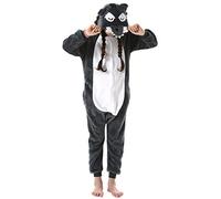 Enfant Fille Garçon Anime Animal Halloween Costume Cosplay Combinaison Pyjama Outfit Nuit Vêtements Onesie Soirée de Déguisement Unisexe Gris Loup pour Hauteur 90-148CM