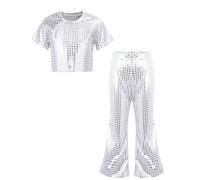 Enfant Fille Garçon blanc gris Pantalon Evasé Danse Latine Tango Paillettes Brillant Pantalon Danse Rue Jazz Hip-hop Pantalon à Pattes D'éléphant Partie Performance Blanc cassé vin rouge 110 140 4 ans