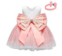 Enfant Fille Robe de Soirée Sequins Bowknots Tulle sans Manches Anniversaire Noeud Papillon Robe pour La Fête Robes Formelle Fête D'anniversaire Mariage Demoiselle D'honneur Fille Âge pour 0-5 Ans