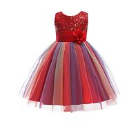 Enfant Fille Robe de Soirée Sequins Bowknots Tulle sans Manches Anniversaire Noeud Papillon Robe pour La Fête Robes Formelle Fête D'anniversaire Mariage Demoiselle D'honneur Fille Âge pour 3-9 Ans