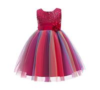 Enfant Fille Robe de Soirée Sequins Bowknots Tulle sans Manches Anniversaire Noeud Papillon Robe pour La Fête Robes Formelle Fête D'anniversaire Mariage Demoiselle D'honneur Fille Âge pour 3-9 Ans