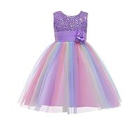 Enfant Fille Robe de Soirée Sequins Bowknots Tulle sans Manches Anniversaire Noeud Papillon Robe pour La Fête Robes Formelle Fête D'anniversaire Mariage Demoiselle D'honneur Fille Âge pour 3-9 Ans